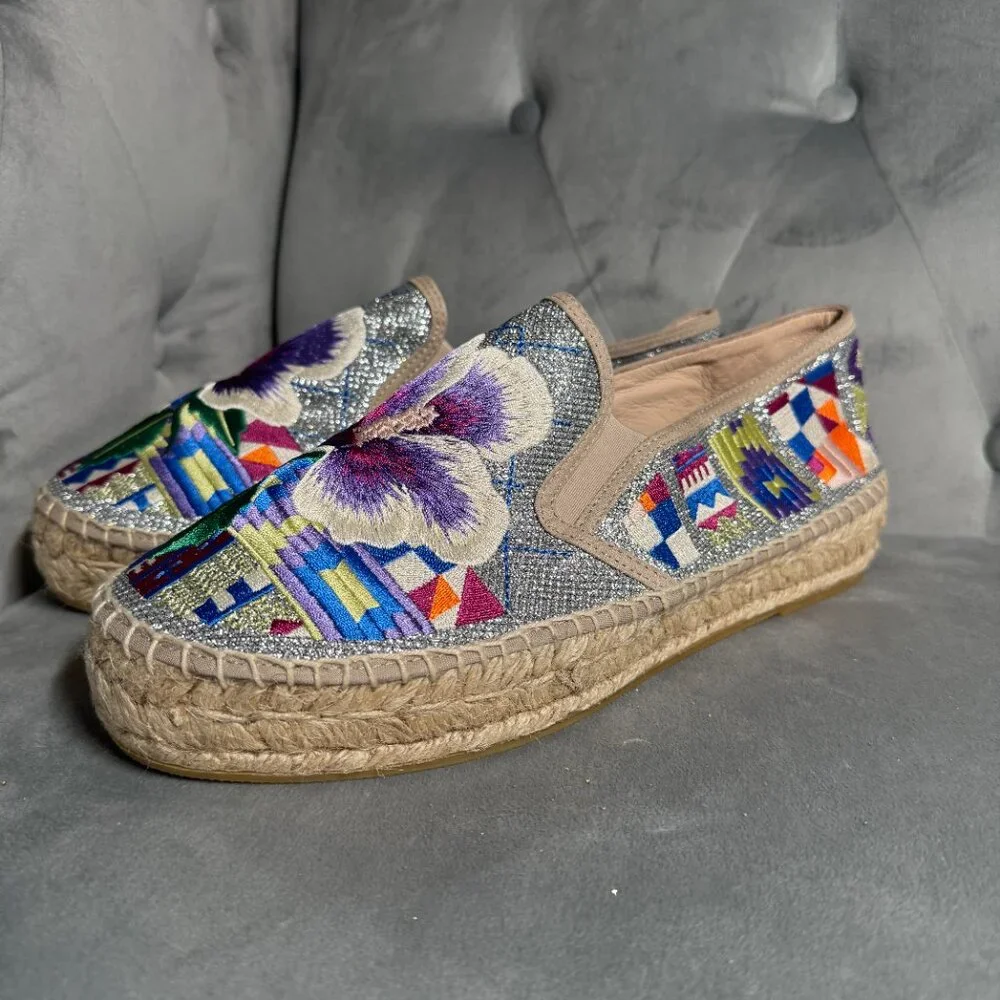 Johnny Was Madrid Floral Embroidered Espadrilles Shoe Size‎ 42 NEW